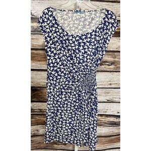 Anthropologie Leifnotes White Bird Blue Sleevless Jersey One Hip Ruched Dress M